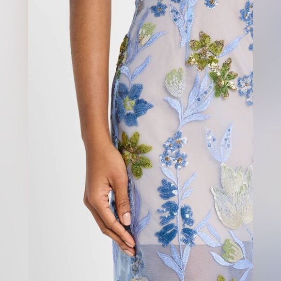 NWOT Bronx and Banco Dahlia Sequin Floral Column Gown in Baby Blue, size XS,S - Picture 7 of 16